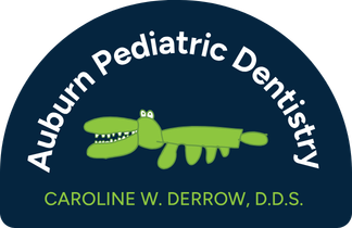 Blue logo A semicircular logo for Auburn Pediatric Dentistry with a dark blue background
